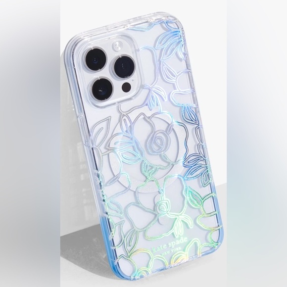 Kate Spade iPhone 15 Pro (6.1”) MagSafe Protective Case Floral Iridescent NIB - Picture 2 of 8
